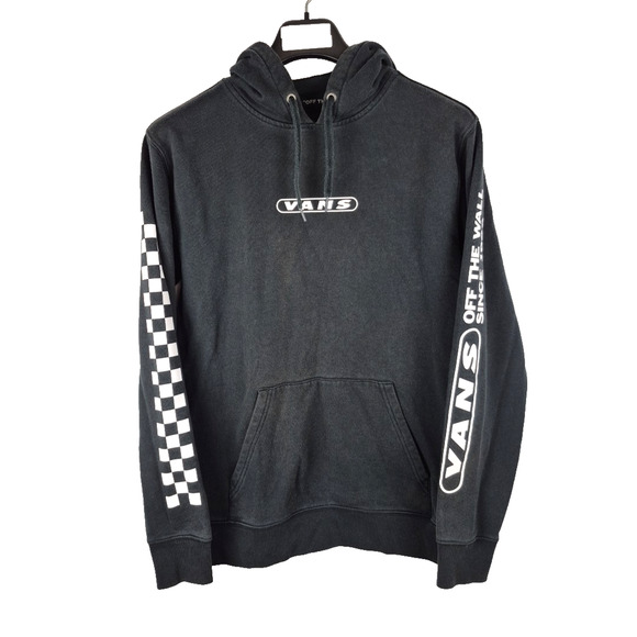 Vans Hoodie Sweatshirt Mens Small Black White Off The Wall Since 1966 Pullover - Picture 1 of 10